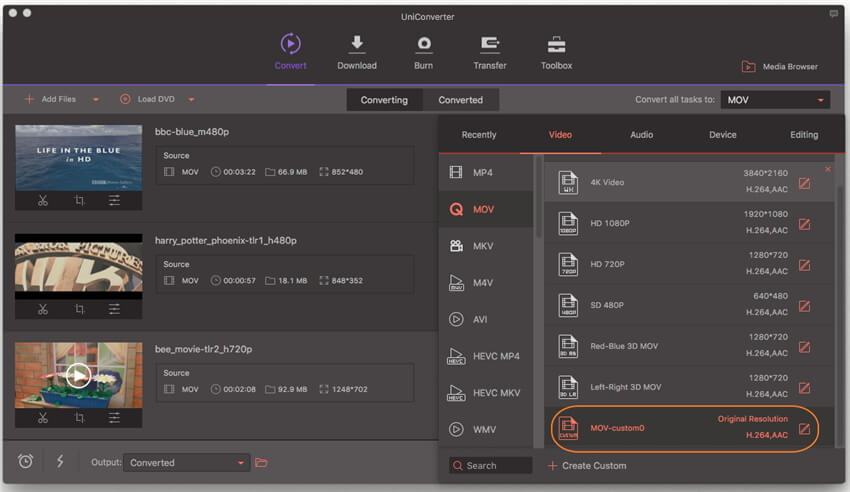 configuração de compressão mov para mac 