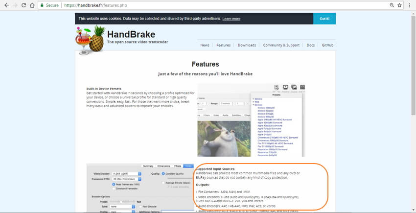 Handbrake supported formats