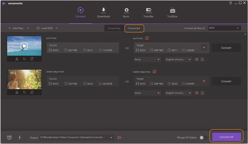 choose MOV as output format