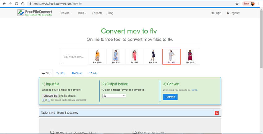 online mov to flv converter - FreeFileConvert