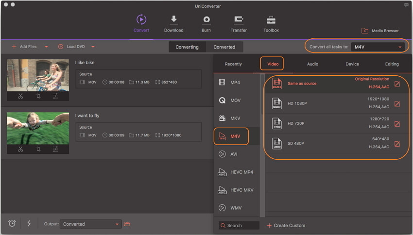 choose M4V as output format