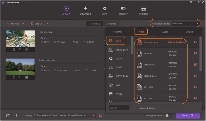 choose MP4 as output format