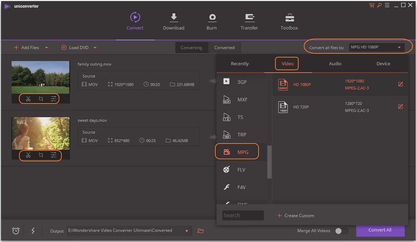 choose mpg as output format