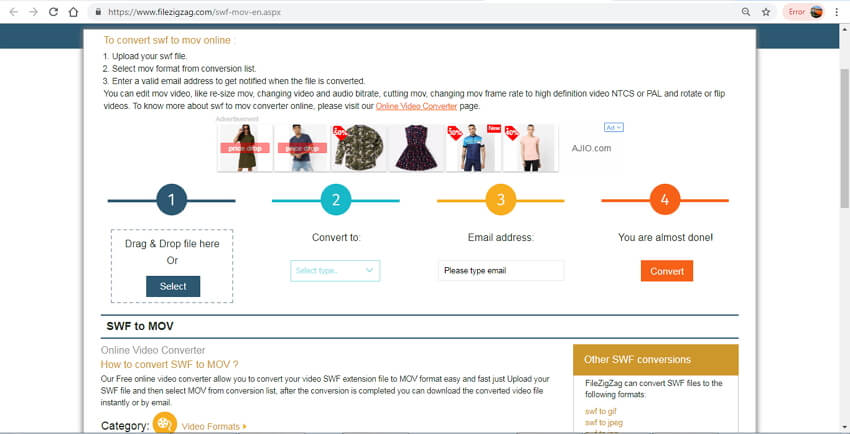 online SWF naar MOV converter - FileZagZag