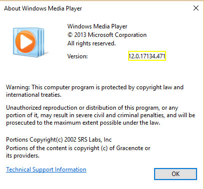 Windows Media Player version for playing .mov files