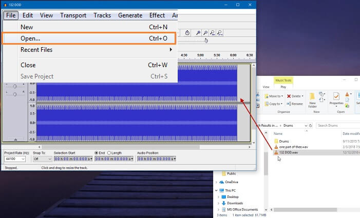 datei zu audacity hinzufügen