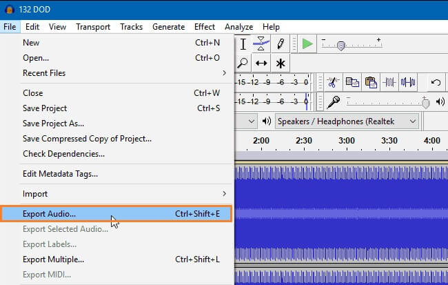 audio zu mp3 exportieren