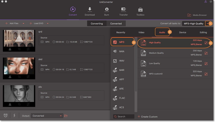 choose output format