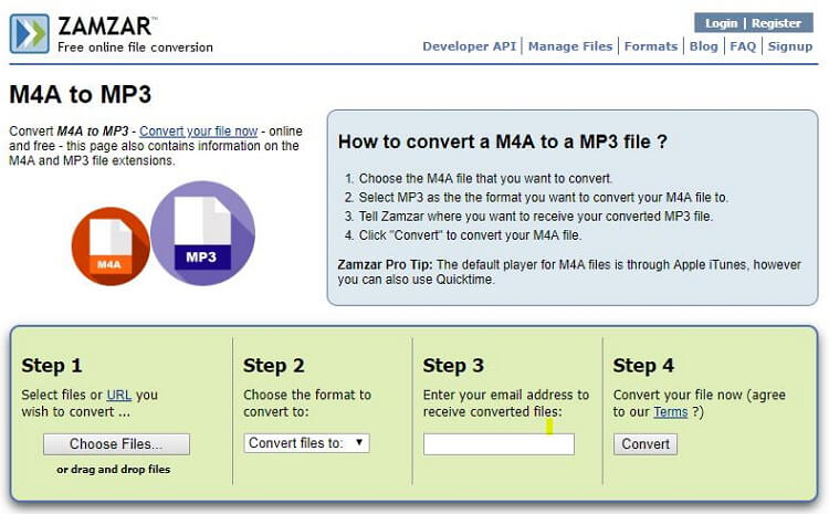 cambiar de m4a a mp3 zamzar