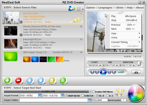 masterizzatore di MP4 su DVD - RZ DVD Creator