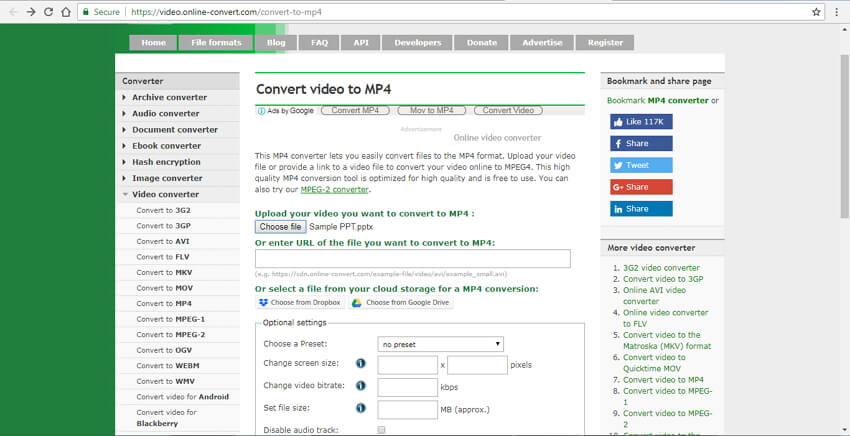 convertidor en línea de ppt al MP4 gratis Online Convert