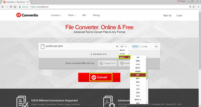 MP4 online naar SWF converteren - Selecteer SWF-format