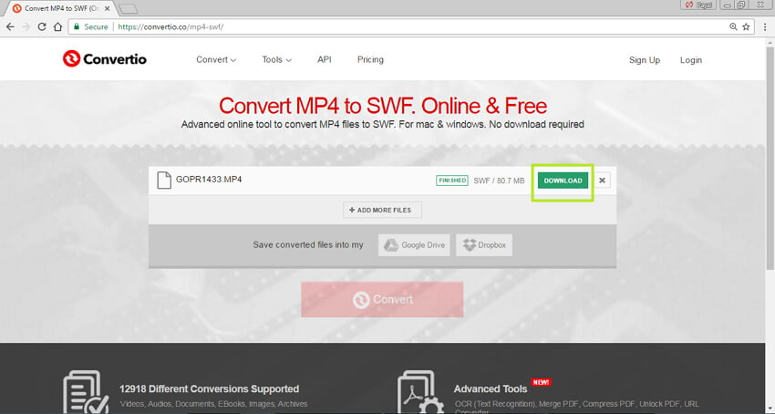 convertir MP4 a SWF en línea - descargar el archivo SWF