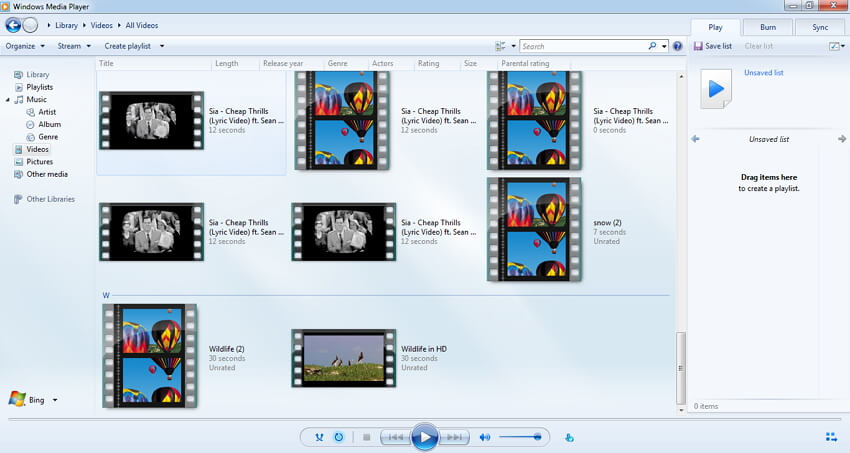 تشغيل ملفات الفيديو باستخدام Windows Media Player