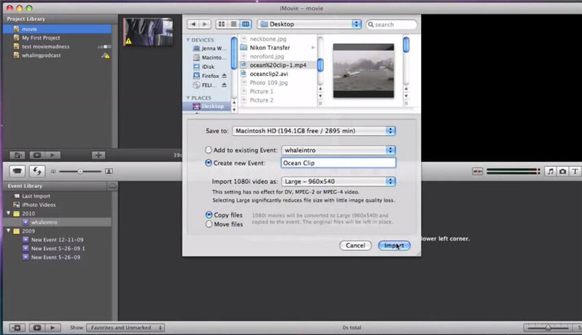 Come importare un file MTS in iMovie