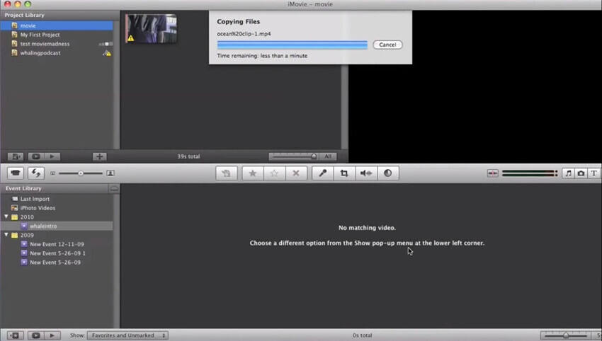 Come importare un file MTS in iMovie