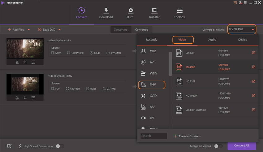 convert mkv to m4v - choose format