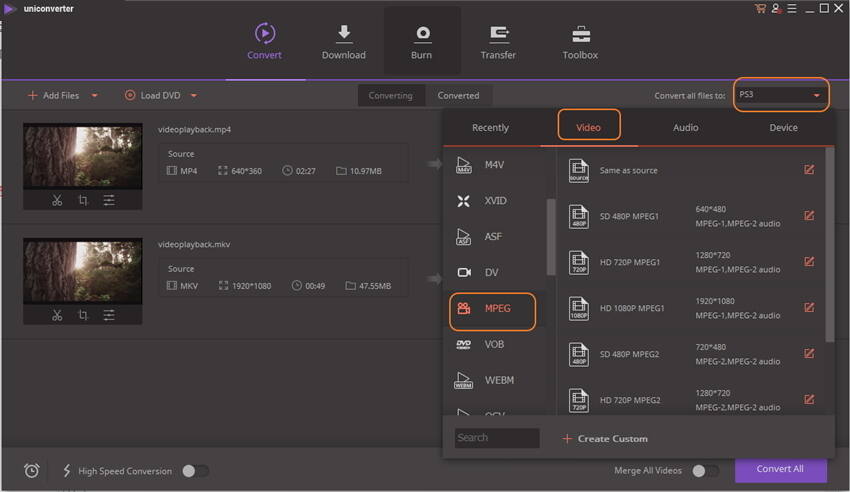 convert mkv to mpeg - choose format