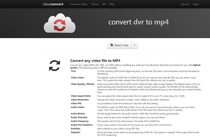 MP4 on-line para AVI conversor Cloud Converter