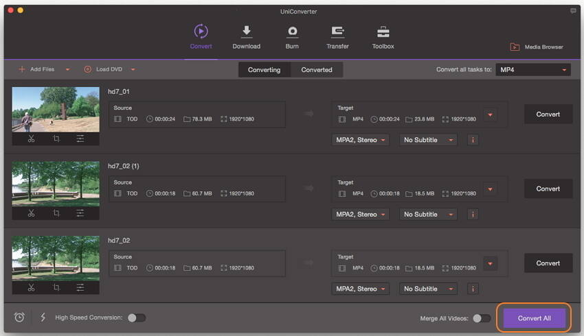 Start converting TOD to MP4/MOV