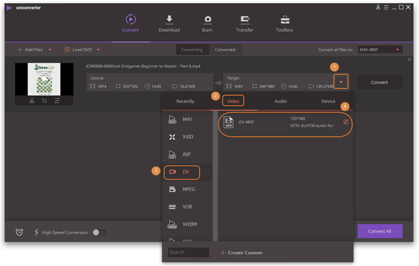 convertir mp4 en dv