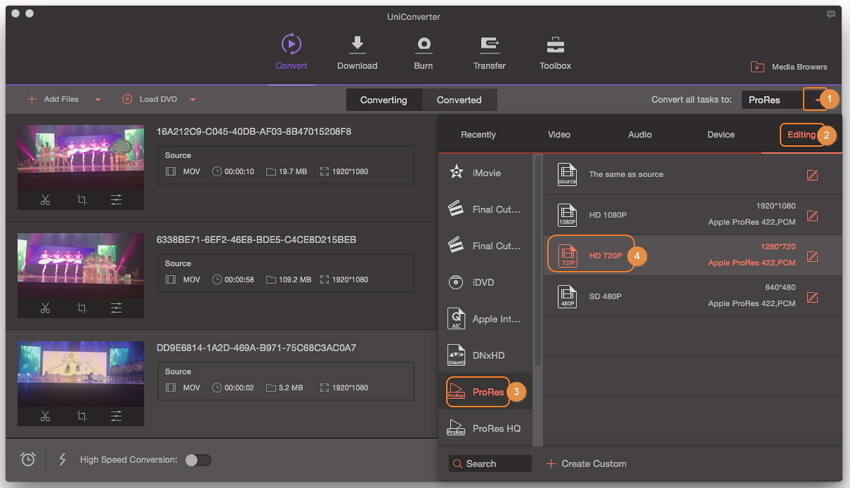 Choose ProRes as the output format