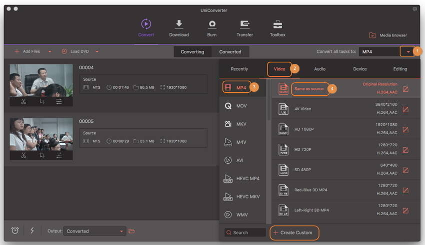 Select MP4 as output format