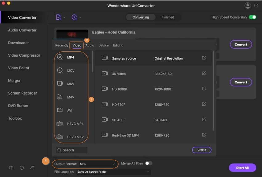 Choose the target format as MP4 to convert VHS