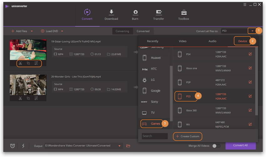 Stel PS3 ondersteund format in als het output formaat