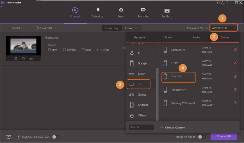 Convert MKV to Sony TV - Step 2