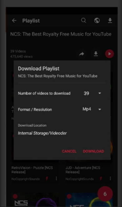 Downloader de playlist do YouTube Android - Videoder