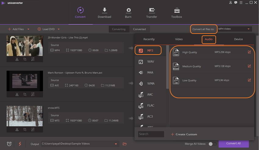 choose MP3 as output format