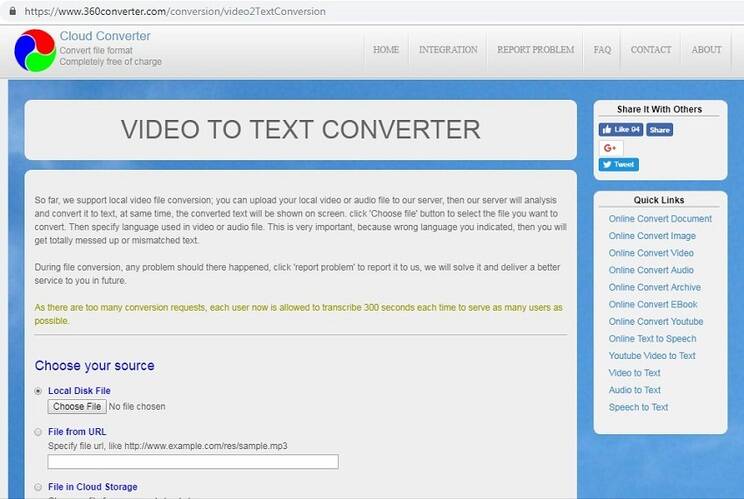 Online Video zu Textkonverter 360Converter