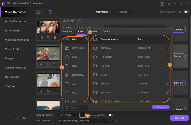 choose output format for video and audio files