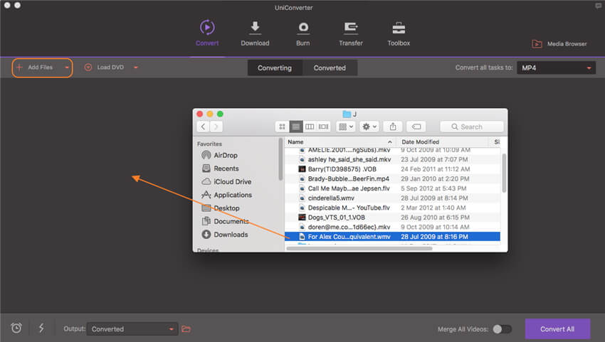 importazione video wmv per la conversione per mac