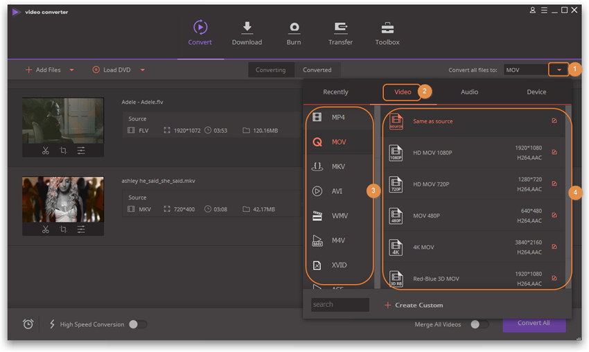 Kies het output formaat voor alle video's